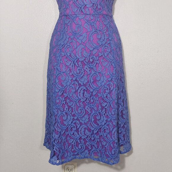 Adrianna Papell Lace Overlay Sleeveless Fit & Flare Cocktail Dress Good Cond - 8 - Picture 5 of 10